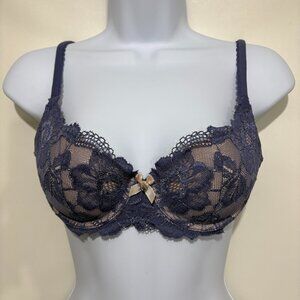Victoria's Secret 32 C Gray Lace Underwire Lined Demi Double Bra